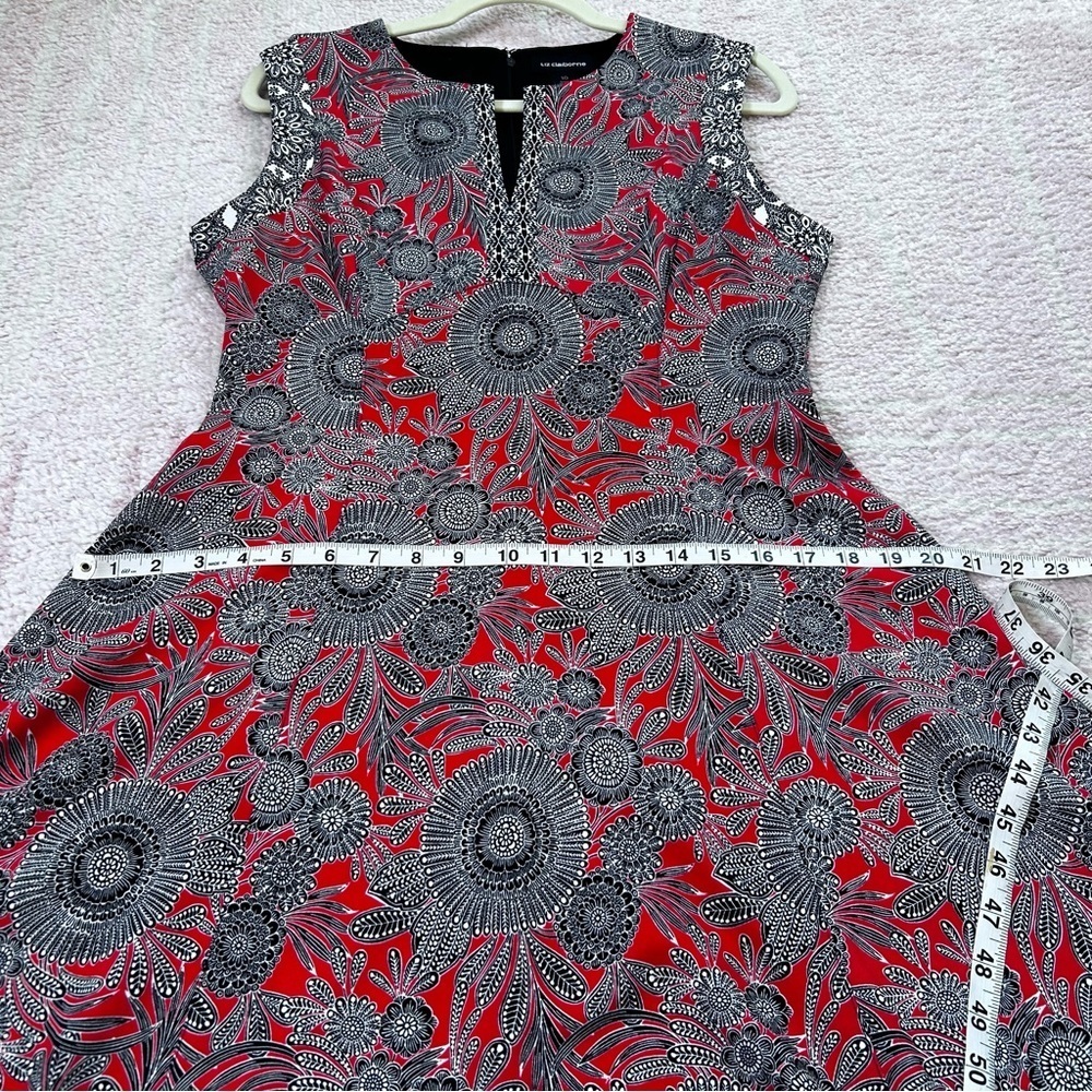Liz Claiborne Red White Black Mosaic Floral Midi Dress Sleeveless Size 10 Spring - Picture 8 of 10